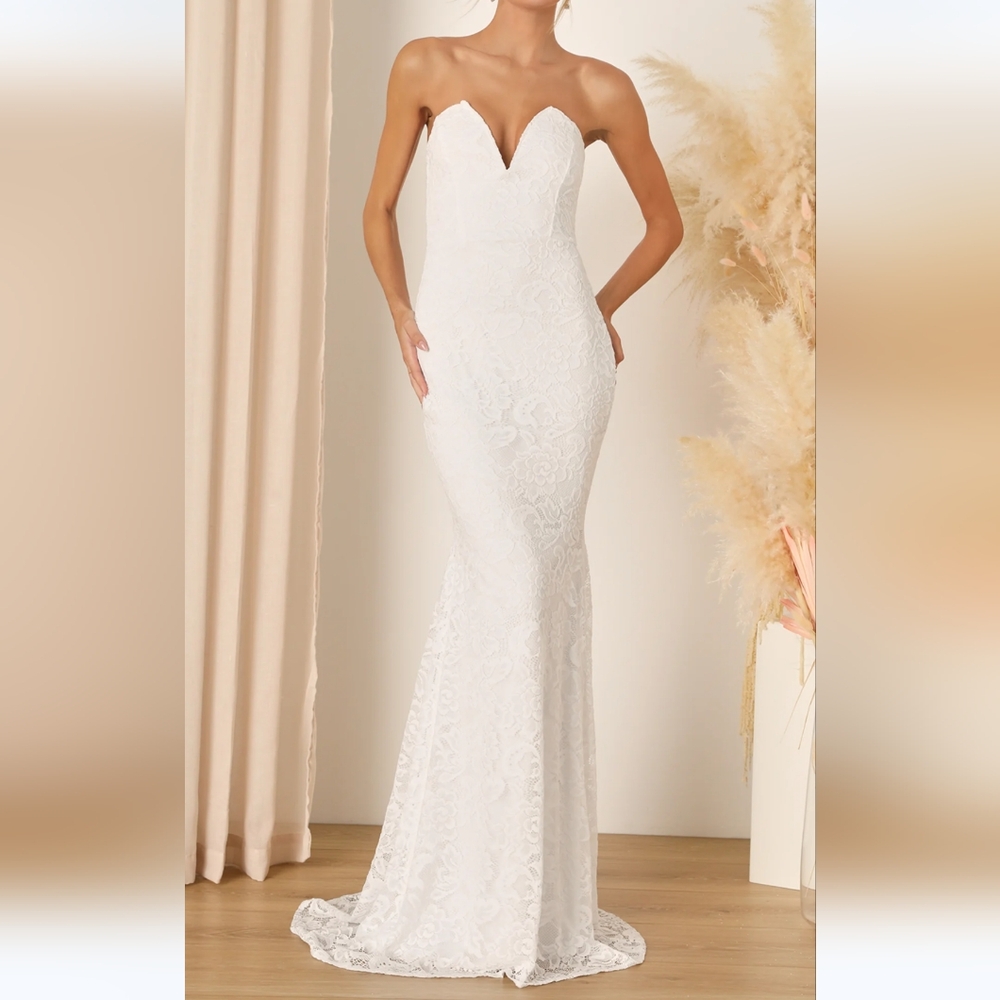 LULU'S WHITE LACE STRAPLESS MERMAID MAXI DRESS XLARGE 👗